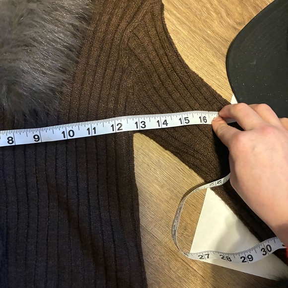 Brown Ribbed Cardigan with Faux Fur Collar & Cuffs - Picture 7 of 7